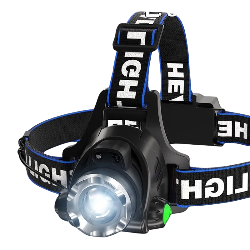 Latarka czołowa LED USB – wodoodporna, zoom teleskopowy, wysoka jasność